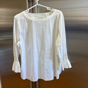 J JILL WHITE COTTON RUFFLE SLEEVE TOP SIZE XL SO CUTE!
